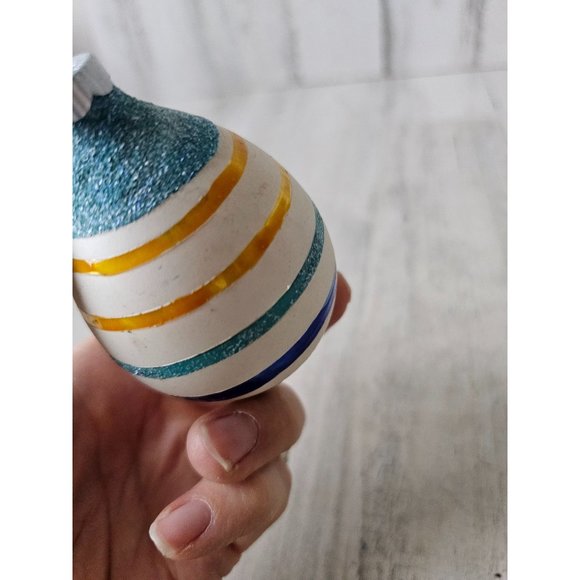 Vintage radko shiny Brite egg blue striped vintage ornament Xmas tree - Picture 6 of 8